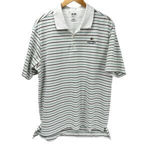 adidas Polo Shirt Mens XL Climalite Short Sleeve White Blue Tan Stripe Golf‎